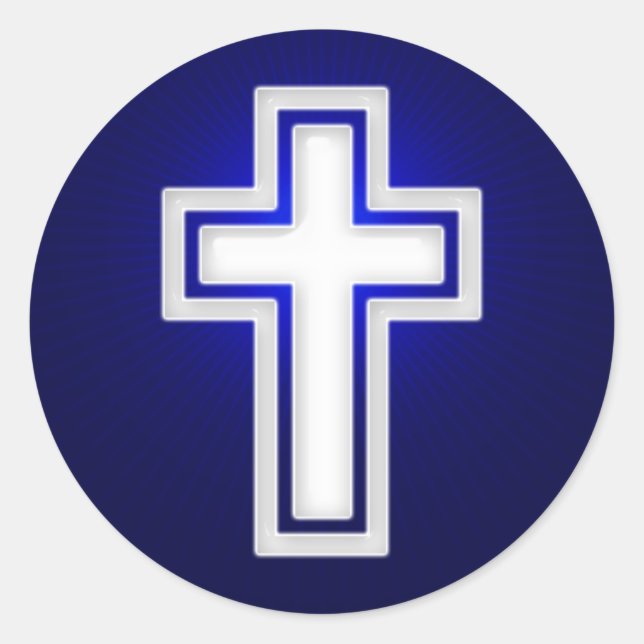 Weißes religiöses Kreuz | CHRISTLICH Runder Aufkleber (Vorderseite)