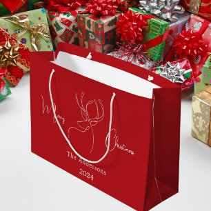 Weißes Rentier-Doodle modernes Weihnachten Große Geschenktüte
