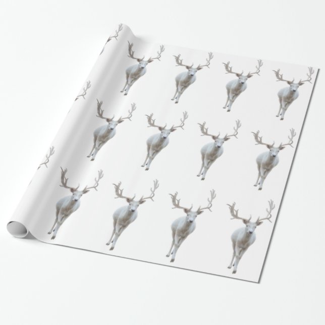 Weißes Rentierpapier Geschenkpapier (Ungerollt)