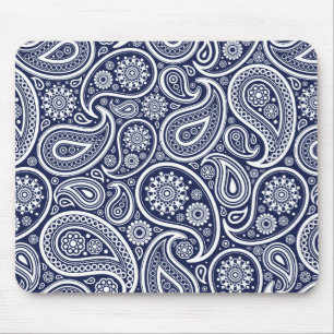 Weißes Retro-Paisley-Muster auf dunkelblau Mousepad
