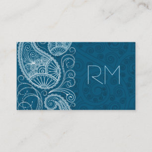 Weißes Retro-Paisleymuster-Design auf Blau Visitenkarte