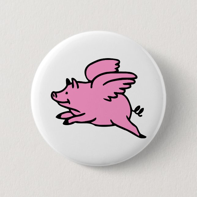 Weißes rosa Fliegen-Schwein Button (Vorderseite)
