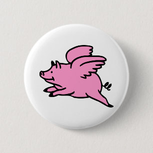 Weißes rosa Fliegen-Schwein Button