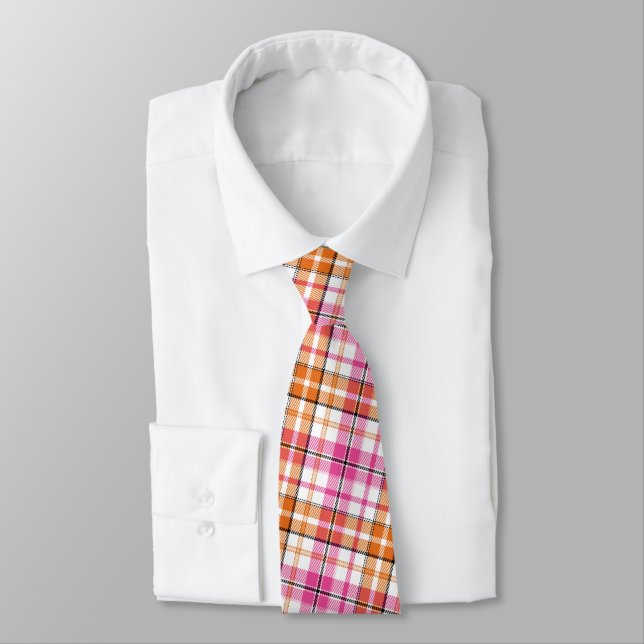 Weißes Rosa Oranges Karo Tartan Design  Krawatte (Gebunden)