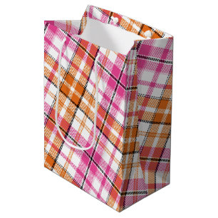 Weißes Rosa Oranges Karo Tartan Design Mittlere Geschenktüte