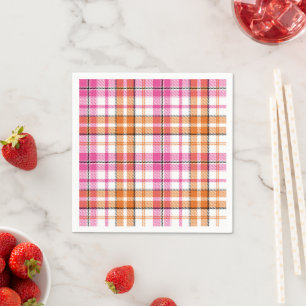 Weißes Rosa Oranges Karo Tartan Design Serviette