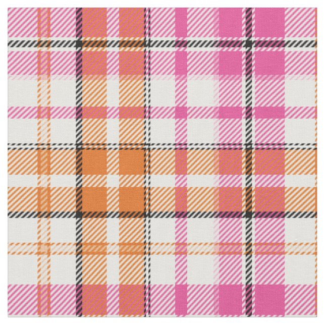 Weißes Rosa Oranges Karo Tartan Design  Stoff (Nahaufnahme)