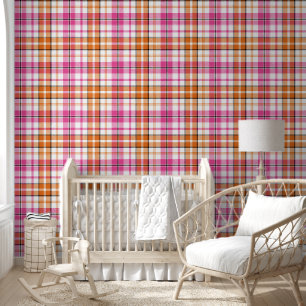 Weißes Rosa Oranges Karo Tartan Design Tapete