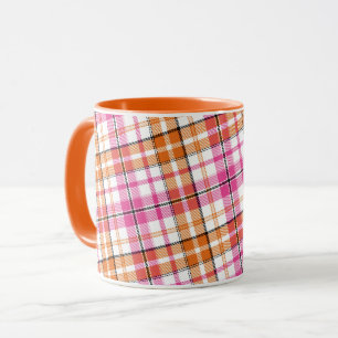 Weißes Rosa Oranges Karo Tartan Design Tasse
