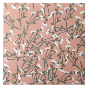 Weißes rosa und grünes Blumenmuster Fliese