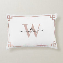 Weißes Rose Rosa griechischer Schlüssel Mit Monogr