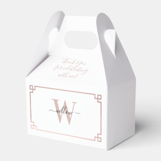 Weißes Rose Rosa griechischer Schlüssel Mit Monogr Geschenkschachtel (Vorderseite)