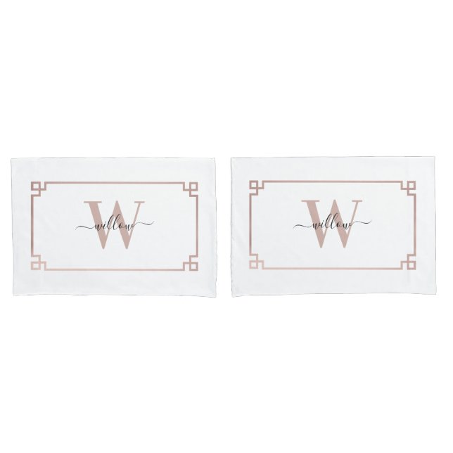 Weißes Rose Rosa griechischer Schlüssel Mit Monogr Kissenbezug (Vorderseite-Set)