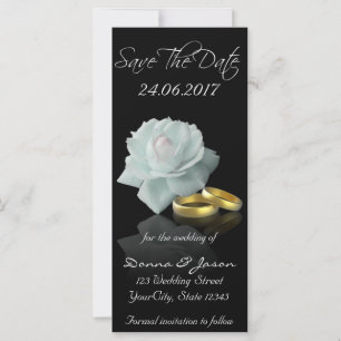 Weißes Rose und goldene Ringe Save the Date Rackca
