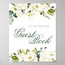 Weißes Rosen-Gästebuch-Sign