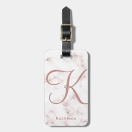 Weißes Rosen-Marmor-Rosen-Goldmit Monogramm Gepäckanhänger