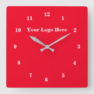 Weißes Rot - Anpassbar - Hinzufügen Ihres Logos / Quadratische Wanduhr