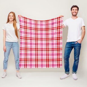 Weißes Rot Pink Kariertes Tartan-Design Fleecedecke