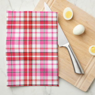 Weißes Rot Pink Kariertes Tartan Design  Geschirrtuch