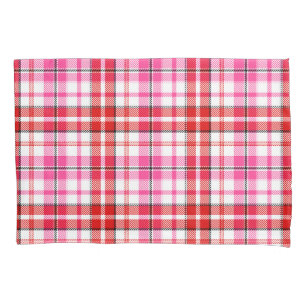 Weißes Rot Pink Kariertes Tartan Design  Kissenbezug