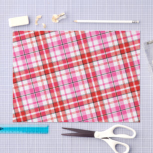Weißes Rot Pink Kariertes Tartan-Design  Seidenpapier