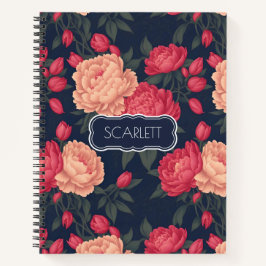 Weißes rotes Peony Pastellfarbenes Muster Notizbuch