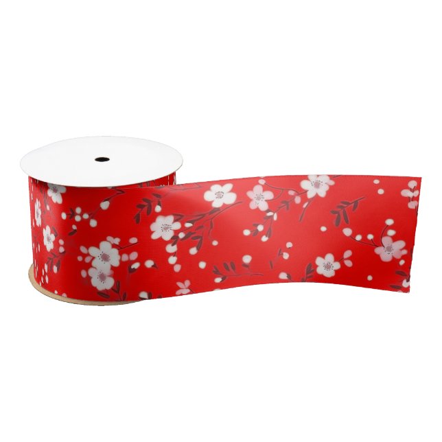Weißes, rotes, rotes Motiv Satinband (Spule)