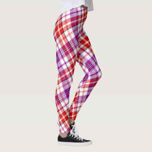 Weißes rotes violettes Karo-Tartan-Design Leggings