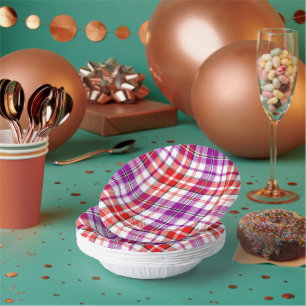 Weißes rotes violettes Karo-Tartan-Design Pappteller