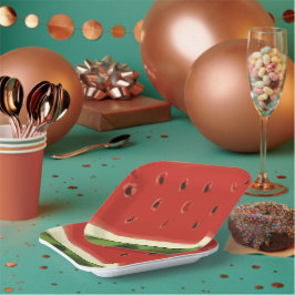Weißes Rotes Wasserfarben Wassermelone Papierplatt Pappteller