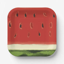 Weißes Rotes Wasserfarben Wassermelone Papierplatt Pappteller