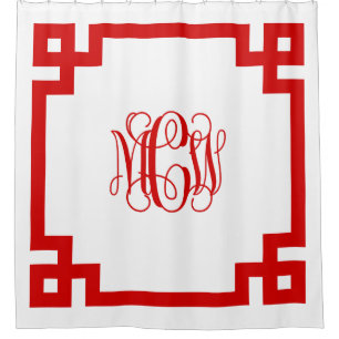 Weißes rotes Weinreben-Monogramm zum Selbermachen Duschvorhang