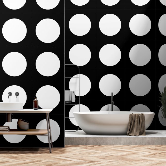 Weißes rundes Dekor auf schwarzem Hintergrund Tapete (Badezimmer)