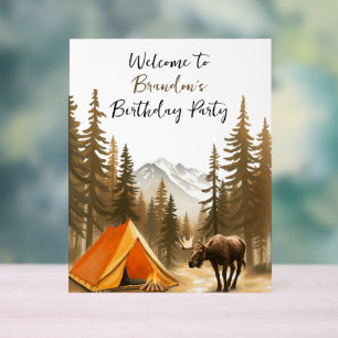 Weißes, rustikales Waldland Camping Geburtstag Acrylschild