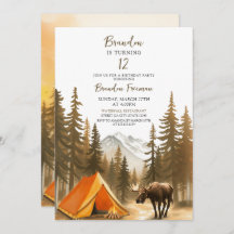 Weißes, rustikales Waldland Camping Geburtstag