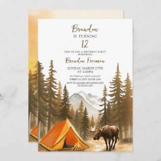 Weißes, rustikales Waldland Camping Geburtstag Einladung
