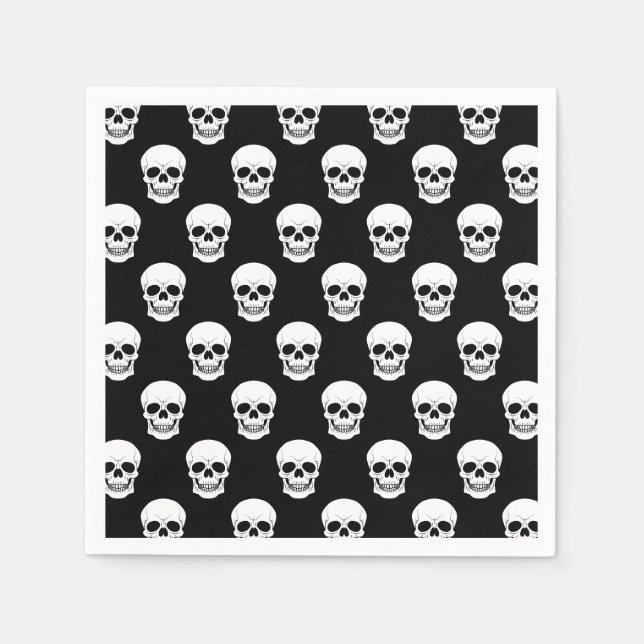 Weißes Schädelmuster auf schwarz gespitztem Hallow Serviette (Vorderseite)