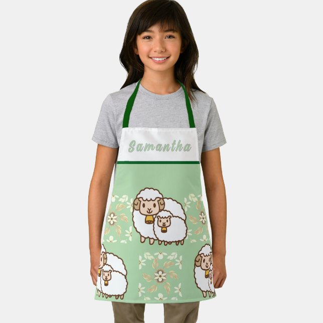 Weißes Schaf mit Niedlichem Personalisiertem Baby Schürze (Insitu)