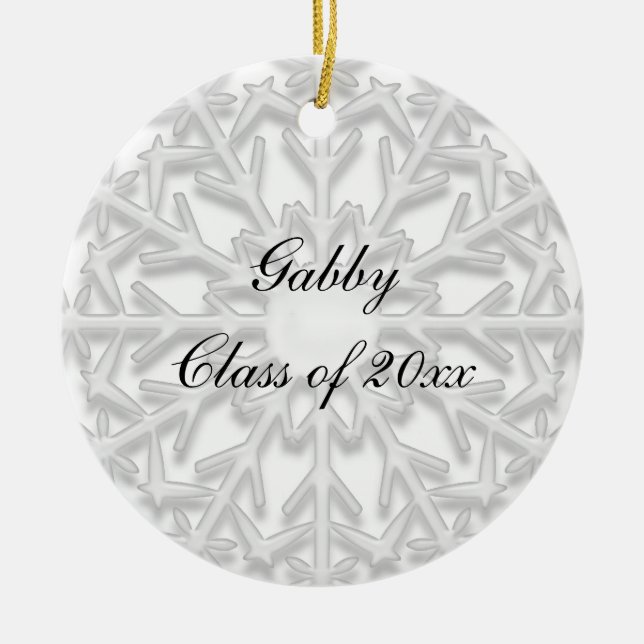 Weißes Schneeflocke-Abschluss-Foto Keramik Ornament (Vorne)