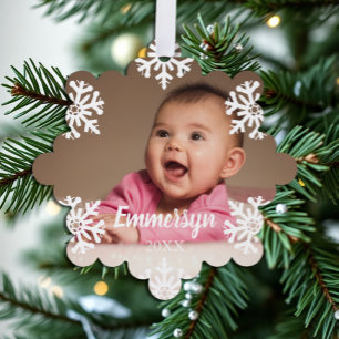 Weißes Schneeflocken-Babybilder Ornament Karte