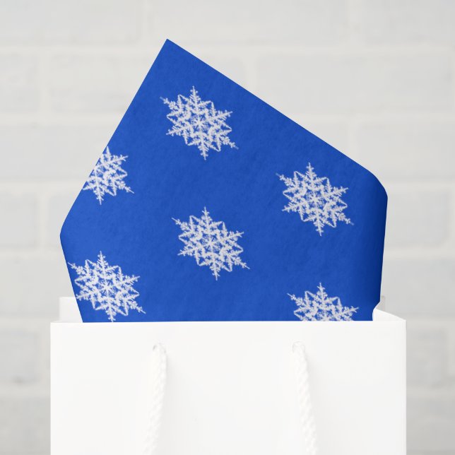 Weißes Schneeflockenmuster auf Blau Seidenpapier (Geschenktüte)