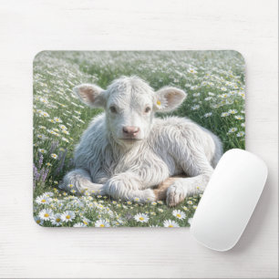 Weißes schottisches Hochlandkalb in Daisy Meadow Mousepad