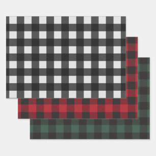 Weißes Schwarzes Grün Buffalo Kariert Geschenkpapier Set