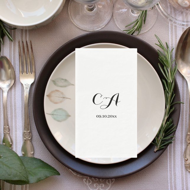 Weißes Schwarzes Monogramm Geburtstag Serviette (Von Creator hochgeladen)