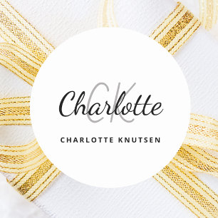 Weißes Schwarzes Monogramm-Initial minimalistische Runder Aufkleber