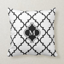 Weißes schwarzes Quatrefoil Muster-mit Monogramm