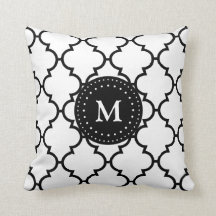Weißes schwarzes Quatrefoil Muster-mit Monogramm