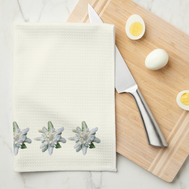 Weißes Schweizer Handtuch Schweiz Edelweiss Blume (Viertel Falte)