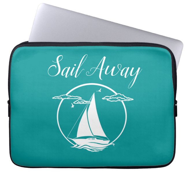 Weißes Seegelboot/Segel weg / Silhouette Laptopschutzhülle (Vorderseite)