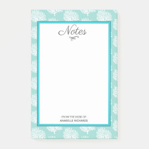 Weißes Seeküstenkorallen u. Seeglas-Grün Post-it Klebezettel